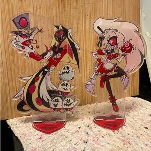Bundle lot set Hazbin Hotel Sir & Cherri maid cafe anime acrylic figure standee